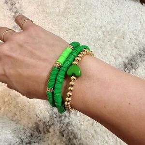 Green Beaded Heart Stretch Bracelet Set St Patrick’s Day